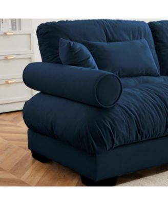 Streamdale Super Comfort Oversized Modular Velvet Sectional Sofa Couch with Ottoman, Blue