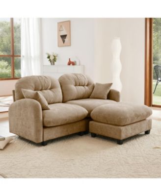 Streamdale Cloud Sectional L-Shaped Couch w/ Ottoman, Soft Chenille, Tufted, Camel