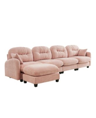 Streamdale Modular L-Shaped Chenille Couch with Ottoman, Pink