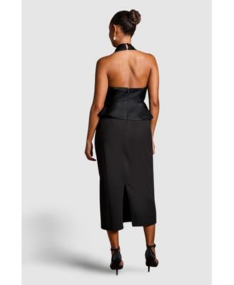 Women's Halter Satin Column Midi Dress