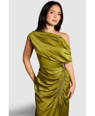 Women's Satin One Shoulder Midi Dress