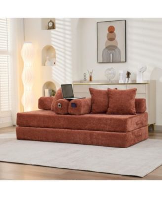 Comfy Convertible Folding Mattress Couch, Floor Sofa Bed - Orange