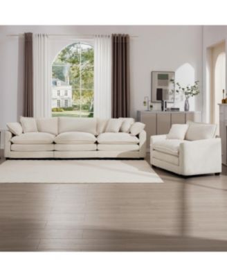 Streamdale  Furniture Mid-Century Modern 2-Piece Sofa Set: 3-Seater & Chair, Light Beige Corduroy