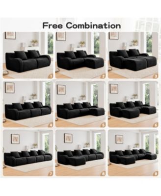 Streamdale 4-Seat Boneless Sofa, Teddy Fabric, No Assembly, Curved Armrest, Black