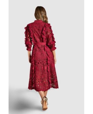Women's Lace Ruffle Shirt Dress