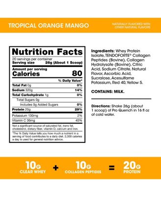 Pro Quench Whey + Collagen Protein Powder, Tropical Orange Mango, 20 Serve