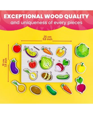 Wooden 4 Set Pegged Puzzles for Kids Ages 1-2 – Veggies Learning Toy for Kids