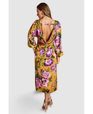Women's Printed Satin Maxi Dress With Cowl Back