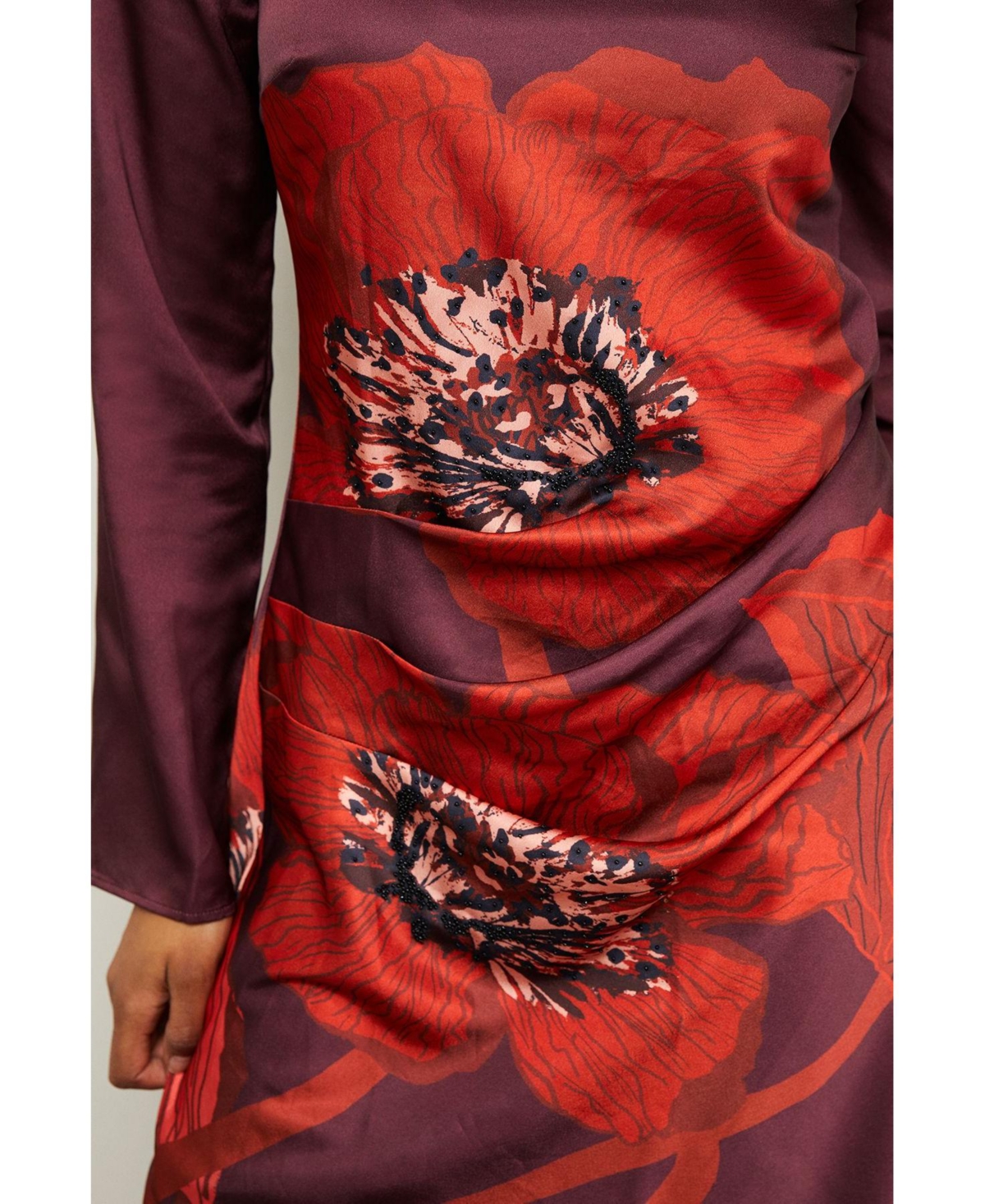 Warehouse Women's Floral Placement Print Satin Midi Dress