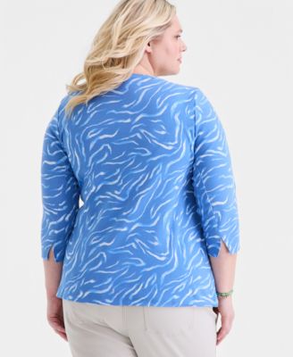 Plus Size Printed Cotton 3/4-Sleeve Top