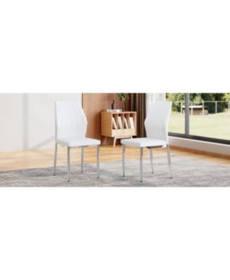 Streamdale Set of 4 Silver & White Dining Chairs, 37" High, Ergonomic PU Backrest