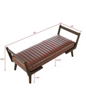 Streamdale 52" Mid Century Walnut Bench with Channeled Upholstered Footrest Stool