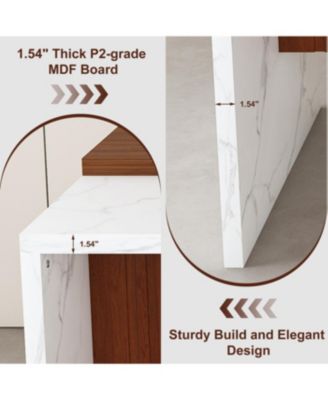 Streamdale White Marble Look Kitchen Island with LED Lighting