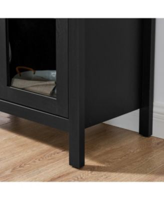 Streamdale Modern Retro Wooden Storage Cabinet with Adjustable Glass Partitions - Black