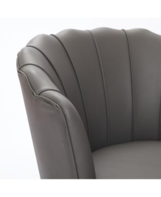 Streamdale Gray Petal Swivel Chair - Genuine Leather Wing-Back Desk Chair, Curved Design