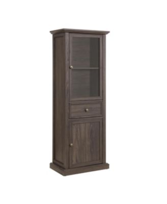 Streamdale Modern Storage Cabinet with Glass Doors & Shelves - Brown Finish