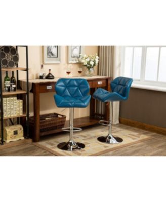 Streamdale Contemporary Tufted Adjustable Height Hidraulic Bar Stools, Set of 2, Blue