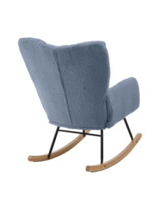 Streamdale Light Blue Teddy Fabric Glider Rocking Chair with Metal Frame