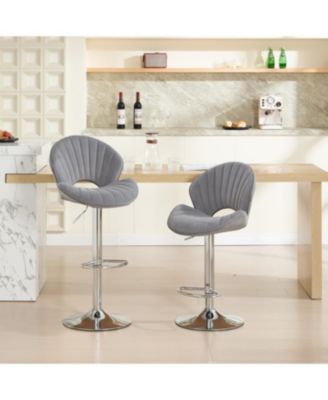 Streamdale Bar Stools Set of 2 - Adjustable Counter Height Bar Chairs with Back & Footrest - Grey
