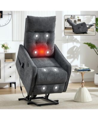 Streamdale Grey Chenille Single Motor Power Lift Recliner Chair with Massage & Heat