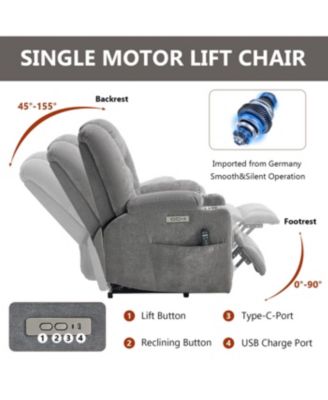Streamdale Power Lift Recliner Chair with Massage, Heat, USB/Type C Ports, Light Grey