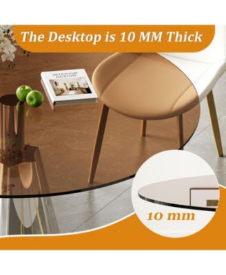 Streamdale 35" Round Dining Table Set w/ 4 White Chairs & Black Glass Top