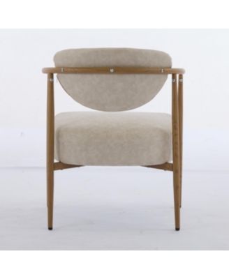 Streamdale Beige PU dining/living/bedroom chair with foam seat/back, metal frame, wood grain visual.