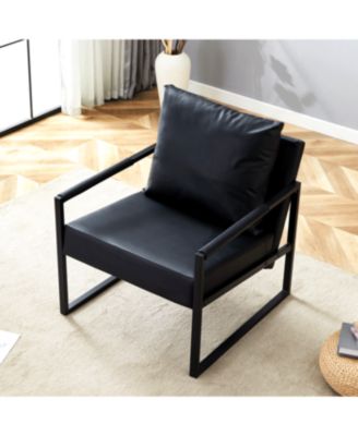 Streamdale Classic Black PU Leather and Metal Sofa