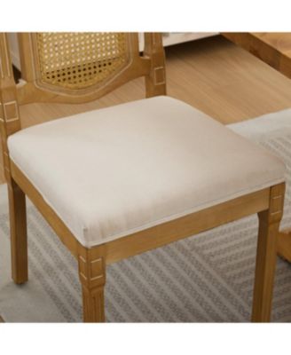 Solid Wood Rattan Back Dining Chair - Natural Linen Cushion