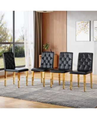 Streamdale 4-pack black PU ergonomic dining chairs with golden metal legs