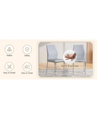 Streamdale Set of 4 Light Gray & Silver Dining Chairs, 37" High, Ergonomic PU Backrest