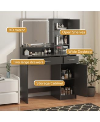 Streamdale Vanity Desk with Mirror, LED Light Strip, Large Drawer & Storage (Black
