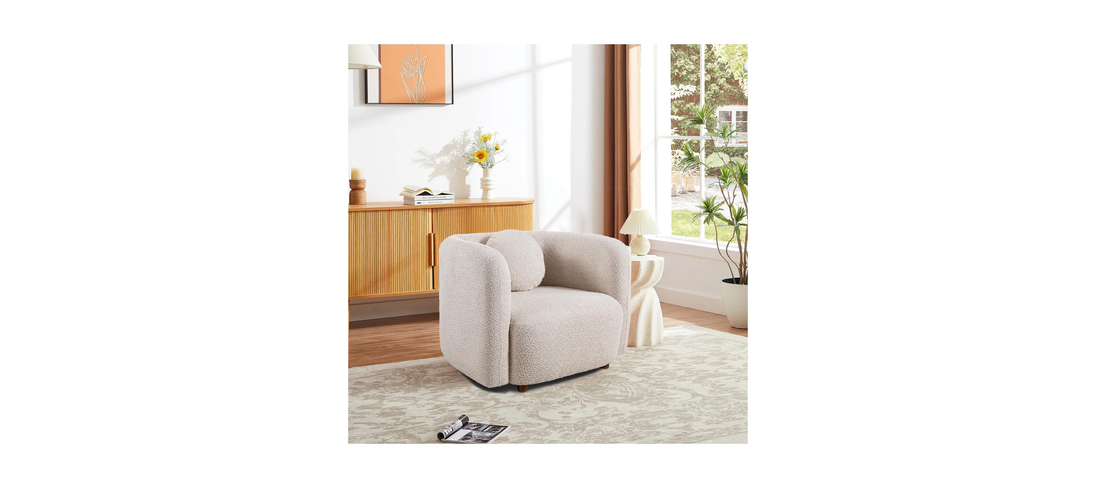 Streamdale Accent Square Sofa Chair, Boucle Fabric Upholstered Single Cloud Couch Chair