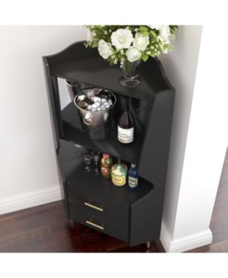 Streamdale Wooden Corner Bar Cabinet with Shelves and Drawers, Mirrored Back - BLACK
