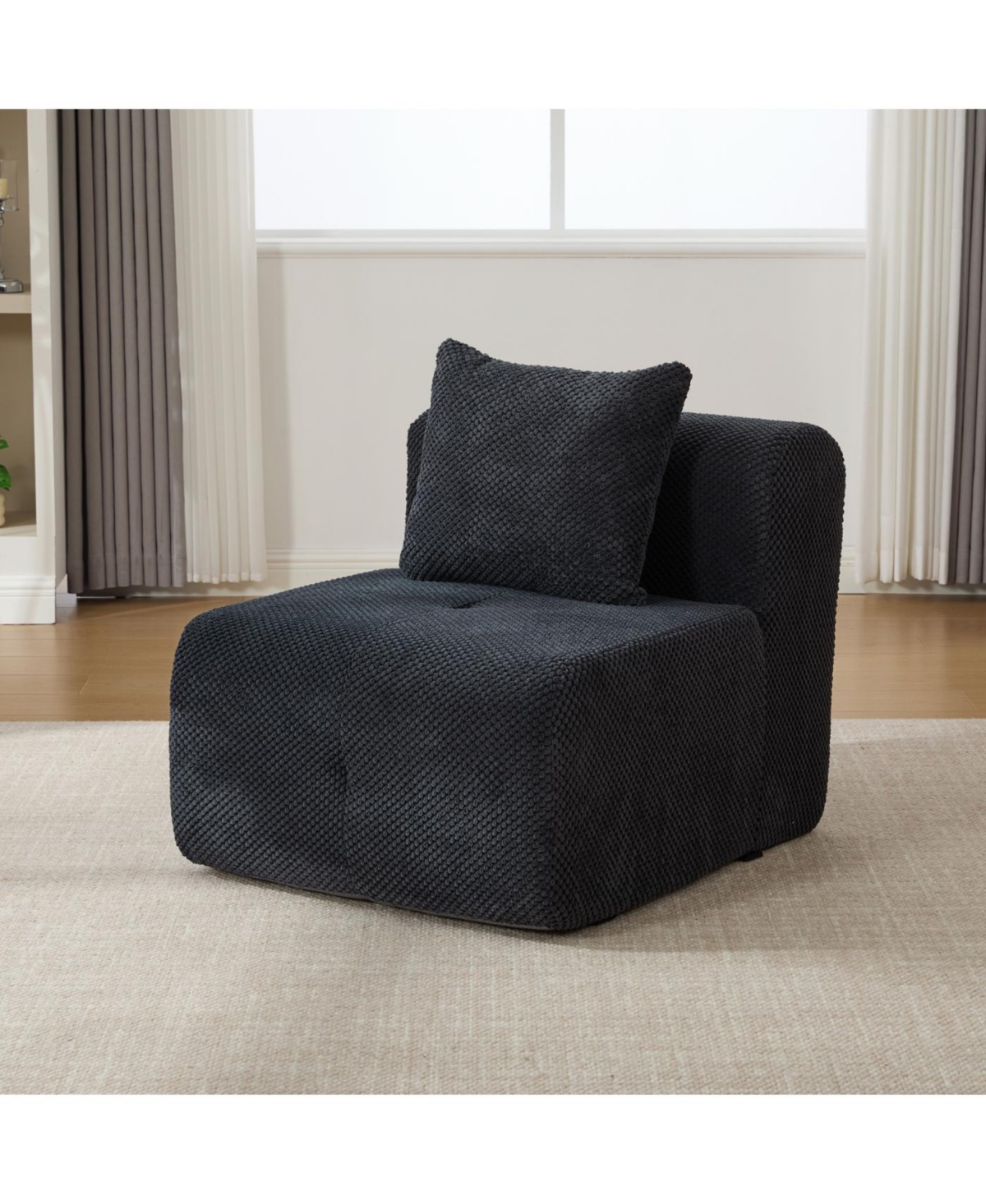 Streamdale Modular Cloud Armless Chair with Ottoman Set, Modern Deep Seat Single Sofa Lounger with Footstool, Charcoal