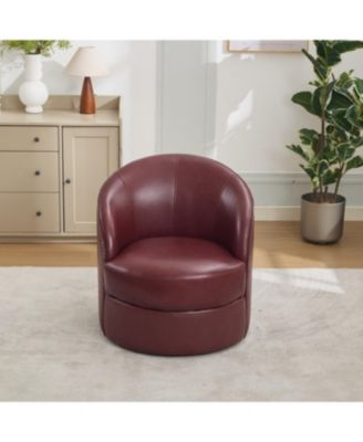 Streamdale Dark Red Leather Swivel Chair, Mid-Century Modern Lounge Chair