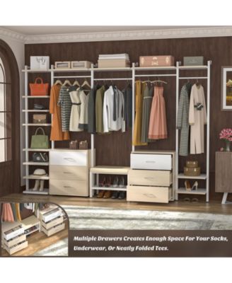 Heavy Duty Closet Organizer System with 6 Drawers, 96 Inch Walk In Clothes Rack with 14 Shelves, 1200 lbs Capacity