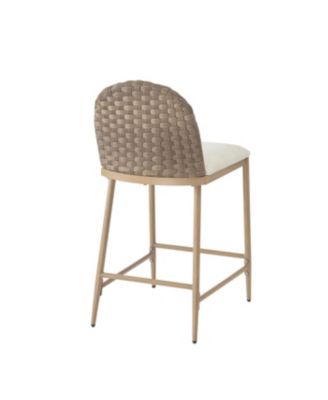 Farmhouse Barstools Set of 2, Upholstered Counter Stools with Rattan Backrest, Brown+Beige