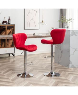 Streamdale Upholstered Adjustable Swivel Barstools in Red, Set of 2