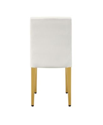 Streamdale 4-pack White PU Dining Chairs, Ergonomic Buckle Back, 35"H, Golden Metal Legs