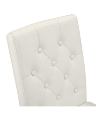 4-pack white PU dining chairs with buckle backrest & silver legs