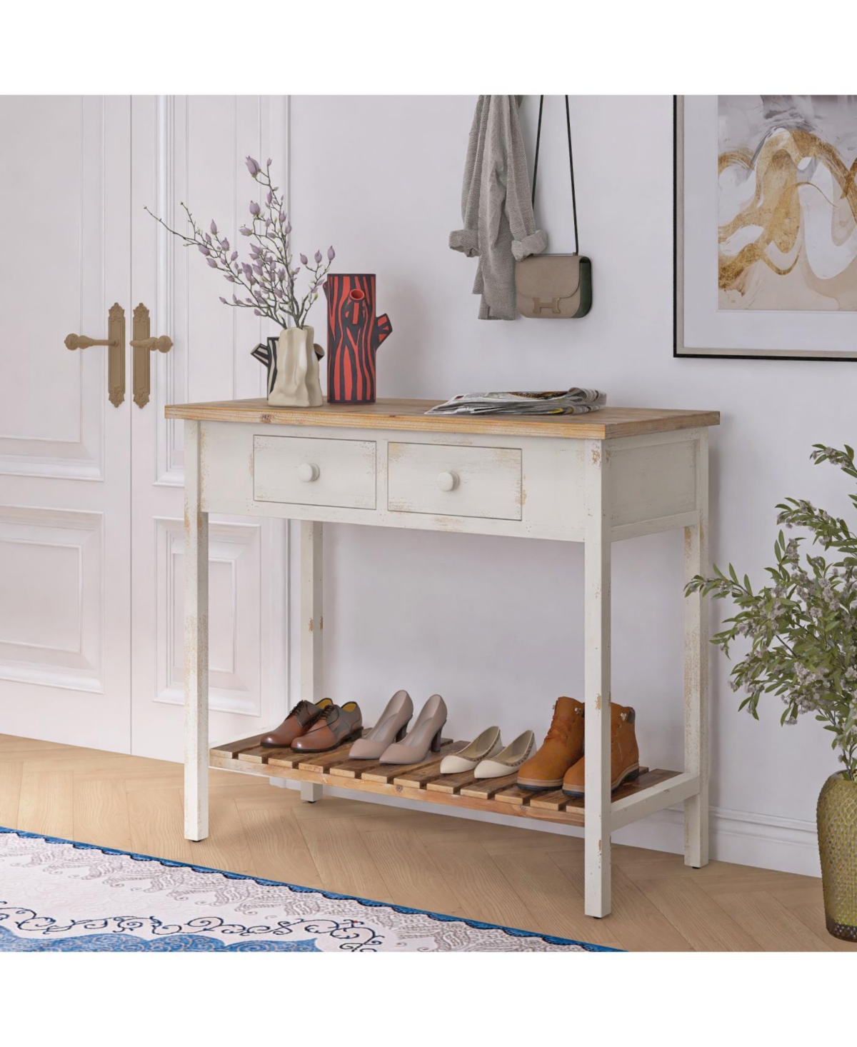 Streamdale Furniture Streamdale Vintage Two-Drawer Console Table with Open Shelf
