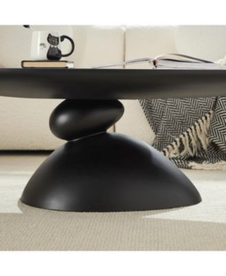 Streamdale Lucky Stone Oval Coffee Table, Modern Minimalist Fiberglass Center Table, Black
