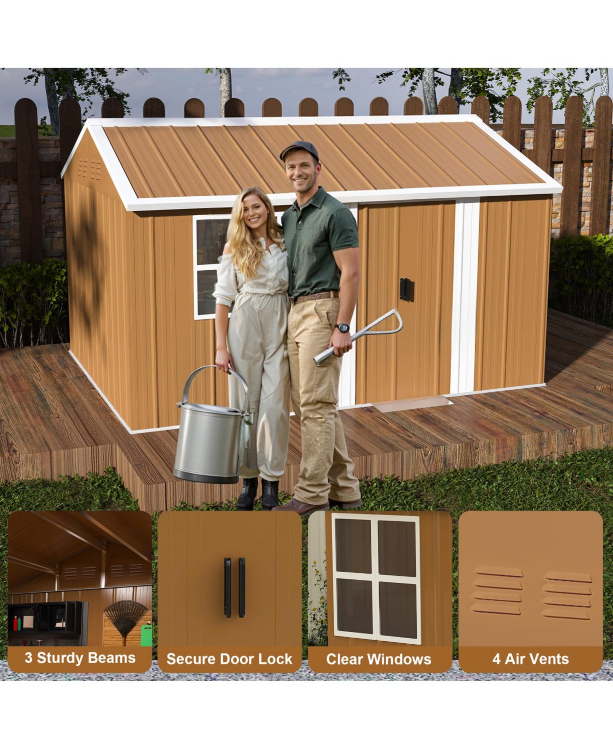 Streamdale 12x8 Ft Heavy-Duty Metal Storage Shed with Windows & Lockable Door