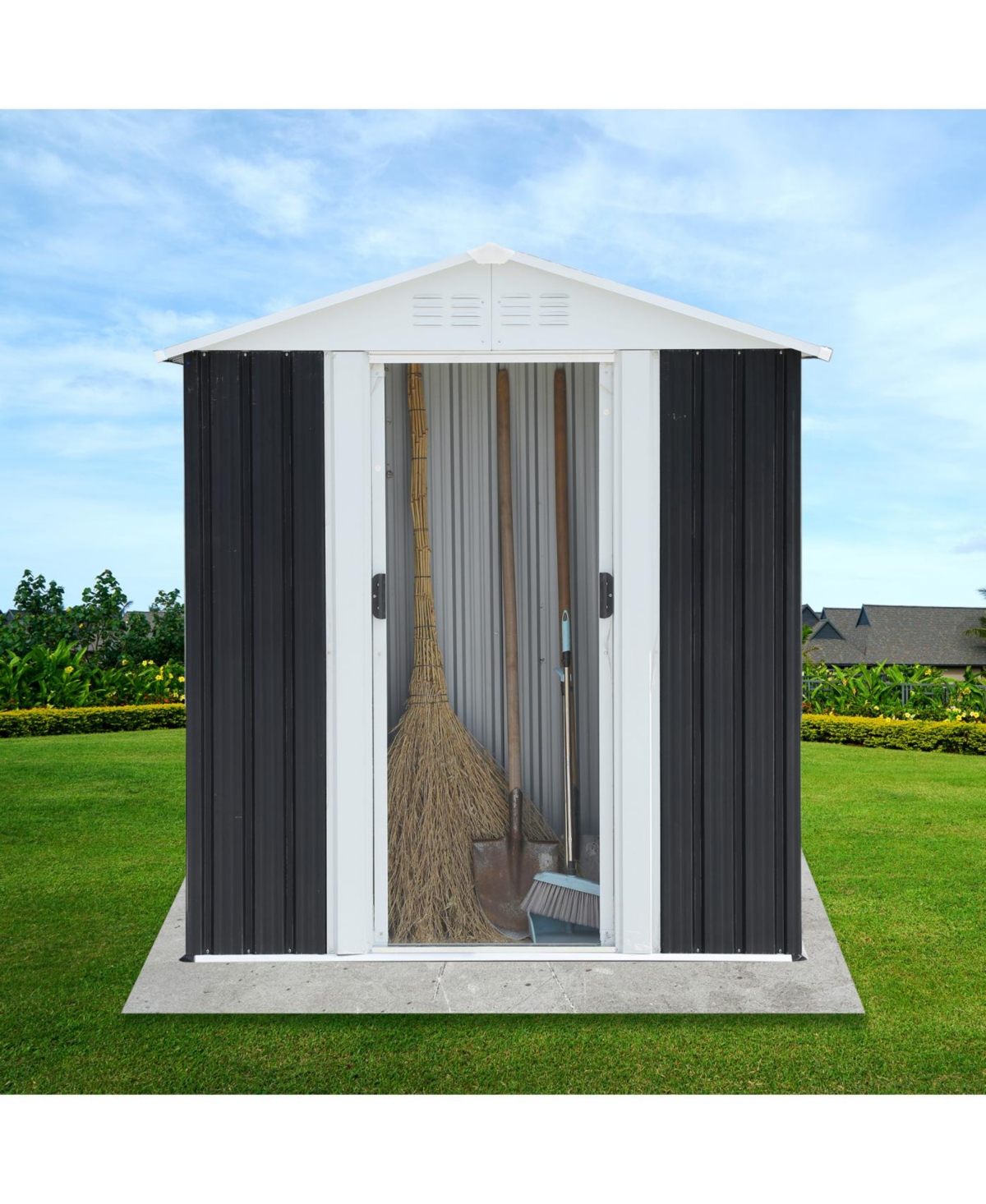 Streamdale Furniture 5x3 ft Grey Sliding Door Garden Shed for Outdoors Storage Apex Roof Design