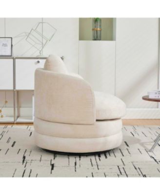 30"W Modern Swivel Barrel Chair with Pillow, Chenille Upholstered Comfy Armchair