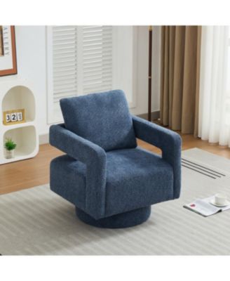 Navy Swivel Chair, Modern Rotating Arm Chair with Open Back