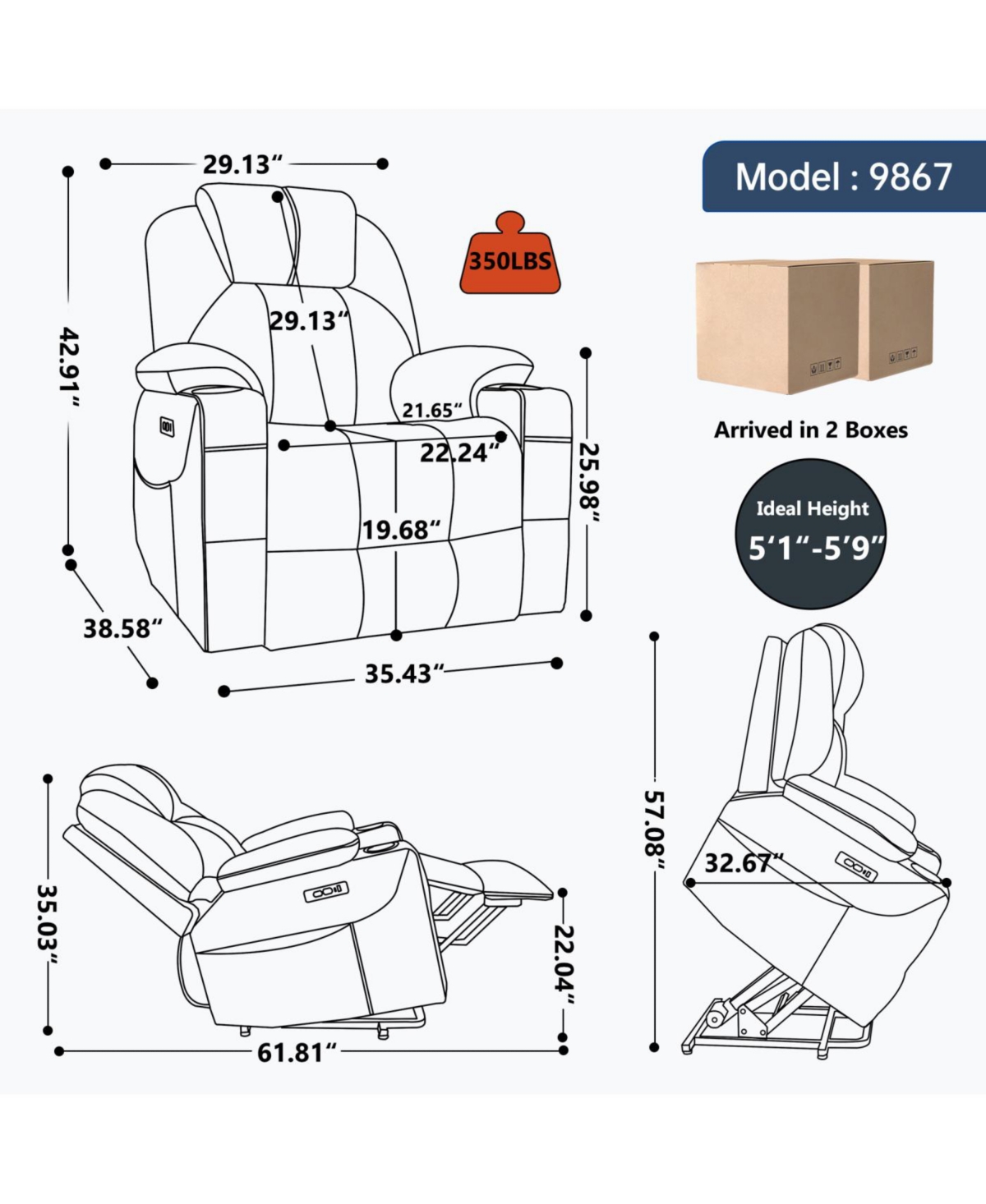 Streamdale Furniture Polyester Power Lift Recliner Chair, 350 Lbs Capacity, 8-Point Massage, Heating, Usb/Type-c, Beige