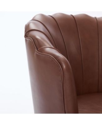 Brown Petal Swivel Chair - 360 Spin, Genuine Leather Wing-Back Desk Chair