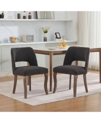 Wooden Dining Chairs Set of 2, Modern Fabric Upholstered Kitchen Chairs, Black